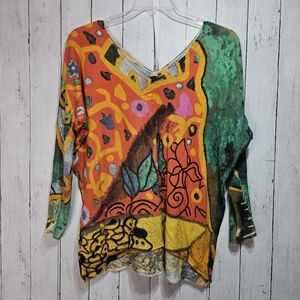 Almeriane Women's Cotton Wool Blend Art To Wear Lightweight Sweater Size Medium.